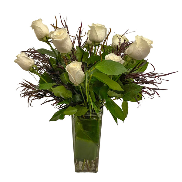 One Dozen White Rose Arrangement
