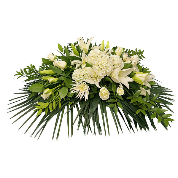 Half Casket Funeral Spray - White and Green