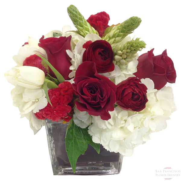 Garnet and Ivory Flower Arrangement