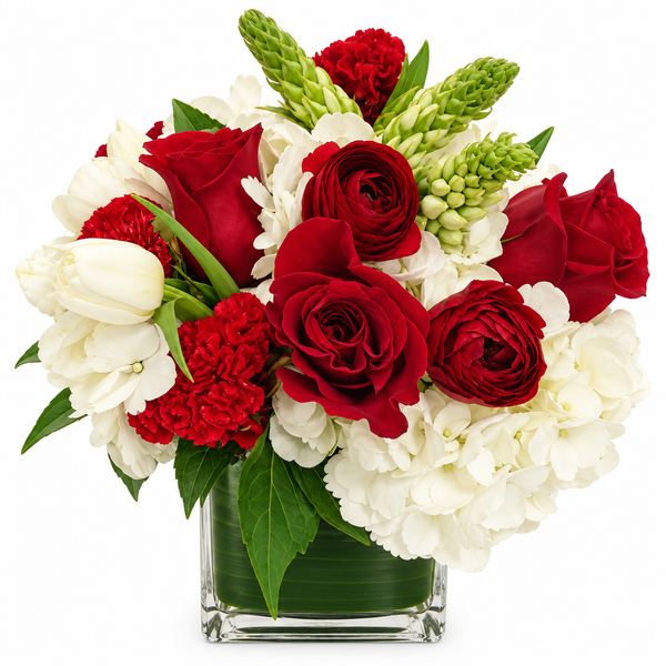 Garnet and Ivory Flower Arrangement