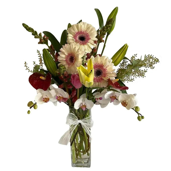Daisy and Orchid Flower Arrangement