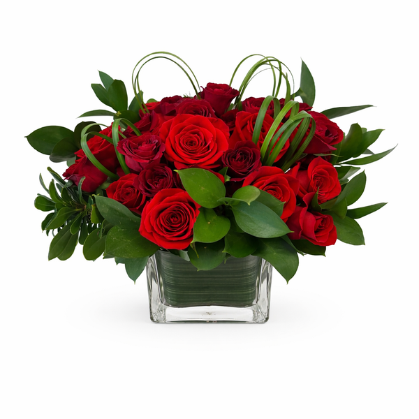 Woven Basket of Roses Flower Arrangement
